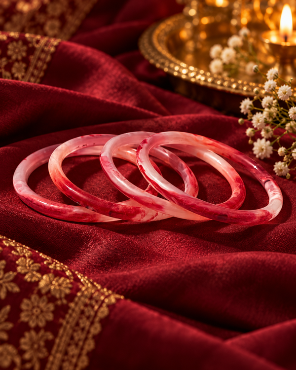Crimson Blush Glass Bangles – Red & Rose