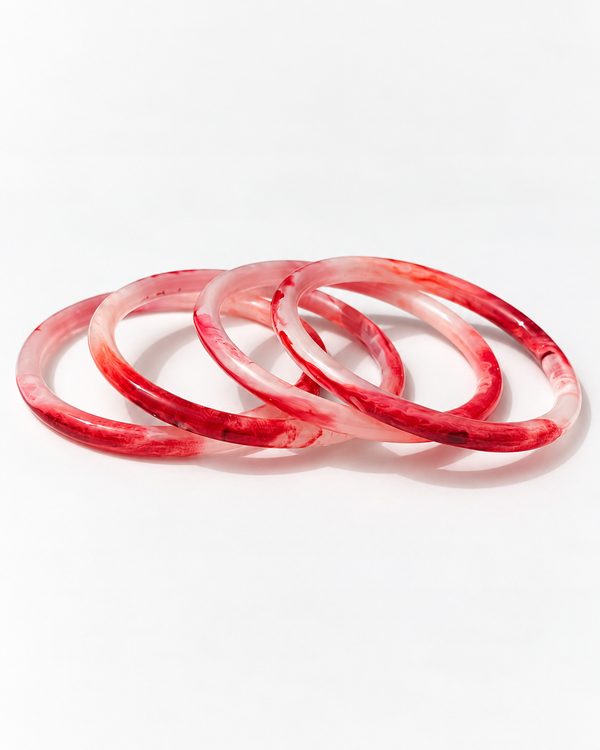 Crimson Blush Glass Bangles – Red & Rose