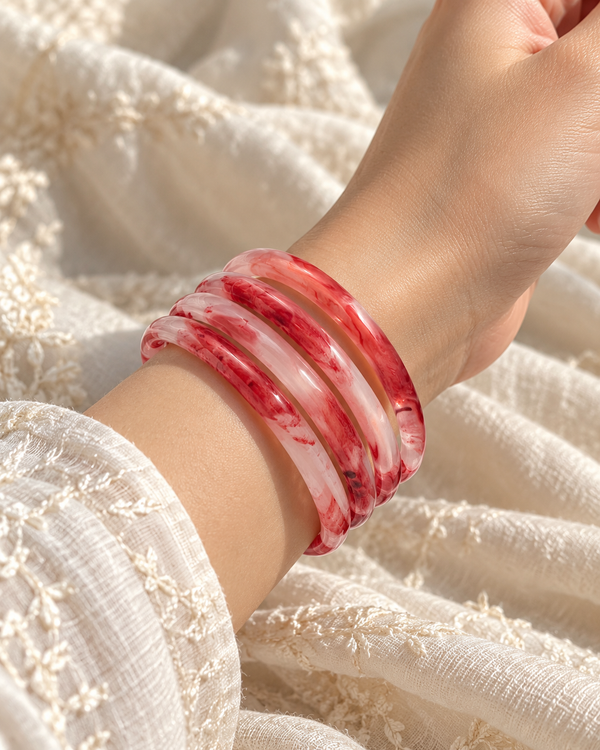 Crimson Blush Glass Bangles – Red & Rose