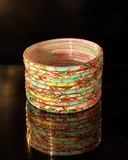 🌸 Multicolor Floral Fusion Glass Bangle Set