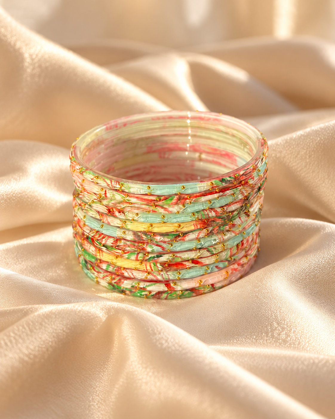 🌸 Multicolor Floral Fusion Glass Bangle Set
