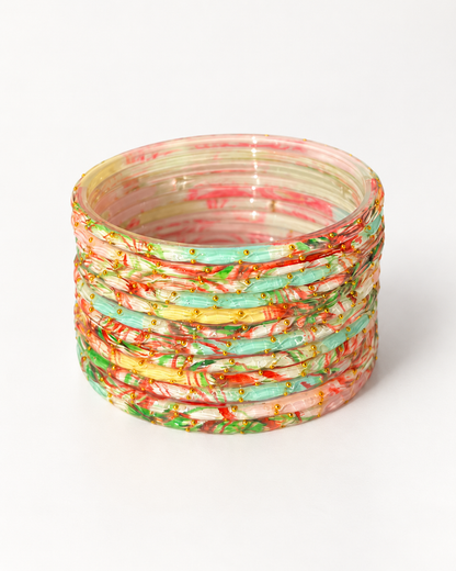 🌸 Multicolor Floral Fusion Glass Bangle Set