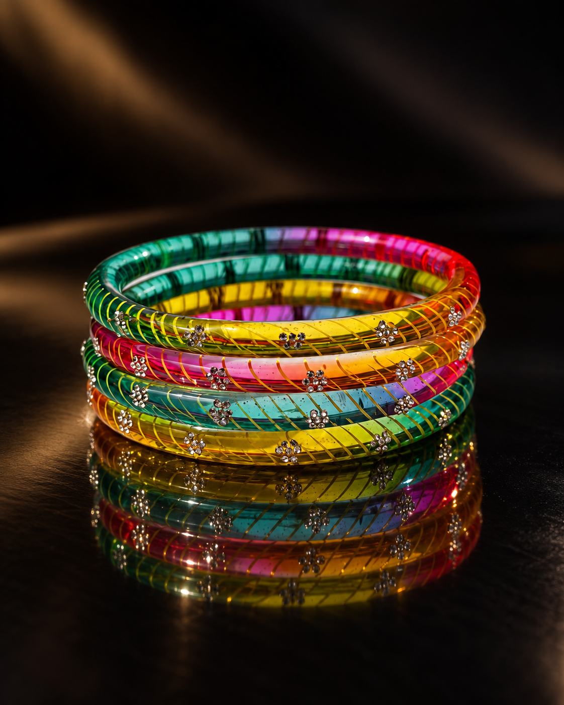 Multicolor Floral Crystal Glass Bangle