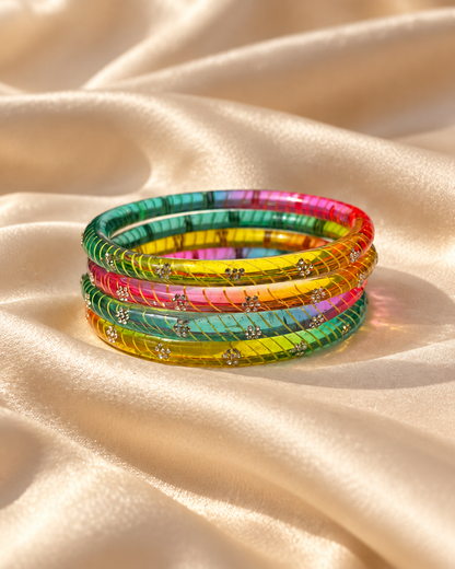 Multicolor Floral Crystal Glass Bangle