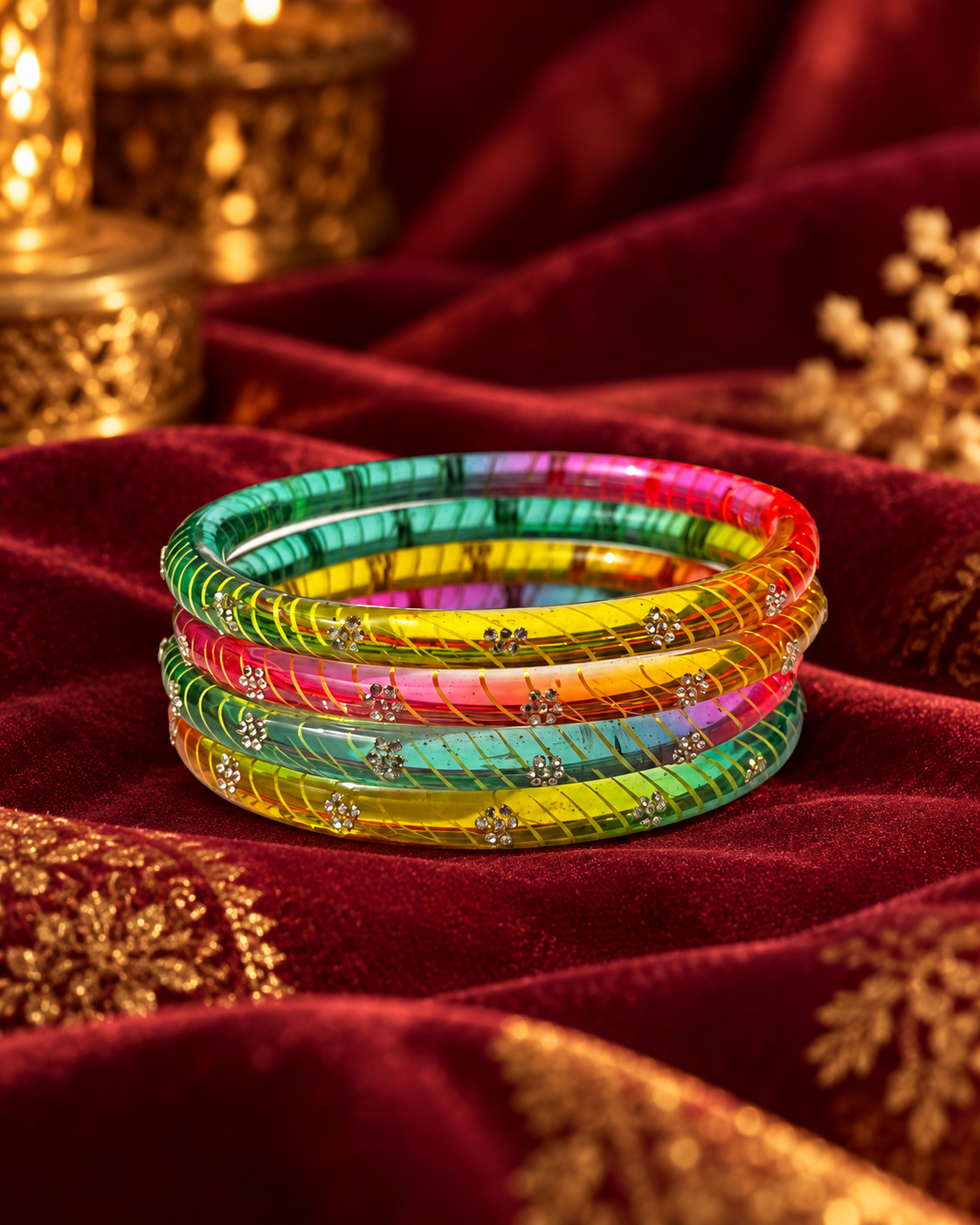 Multicolor Floral Crystal Glass Bangle