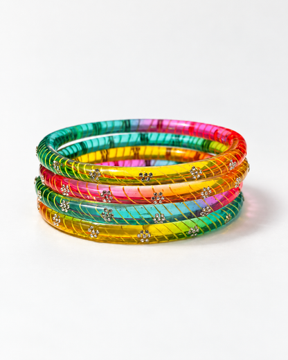 Multicolor Floral Crystal Glass Bangle