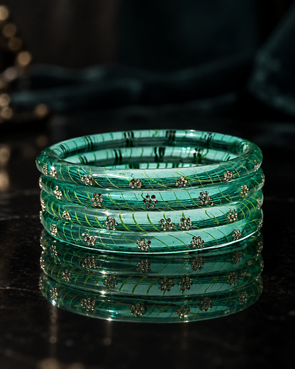 Emerald Bloom Crystal Glass Bangle Set