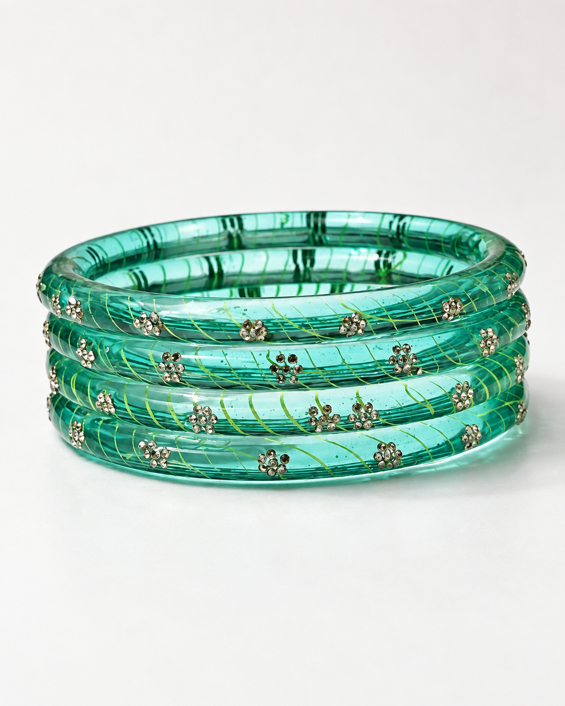 Emerald Bloom Crystal Glass Bangle Set