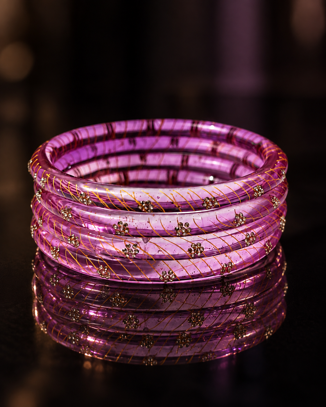 Lavender Bloom Glass Bangle Set