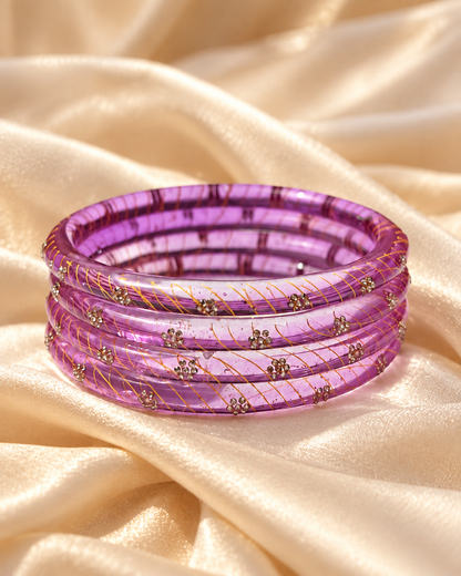 Lavender Bloom Glass Bangle Set