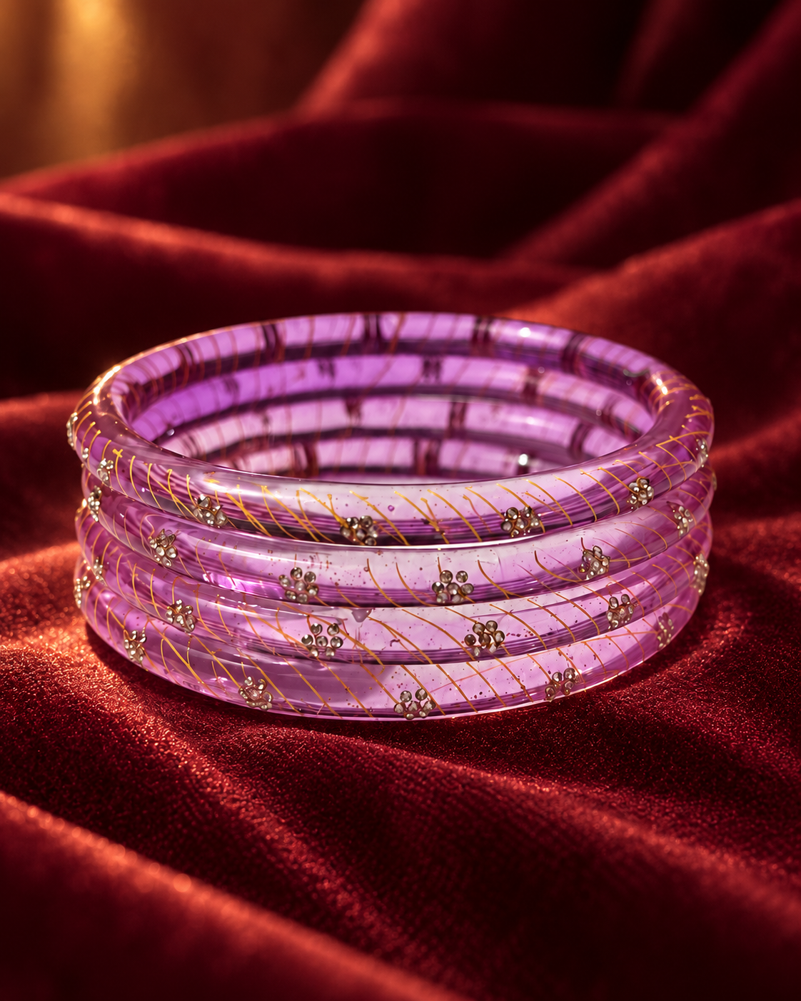 Lavender Bloom Glass Bangle Set