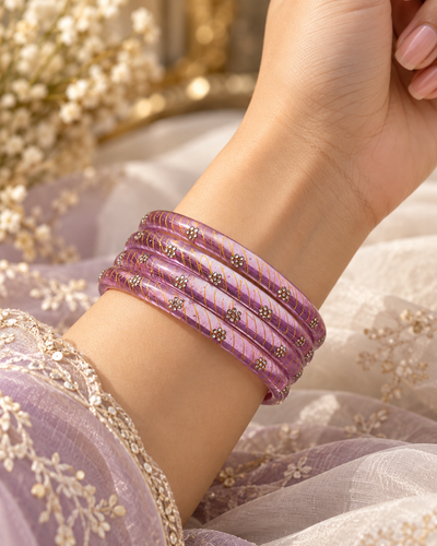 Lavender Bloom Glass Bangle Set