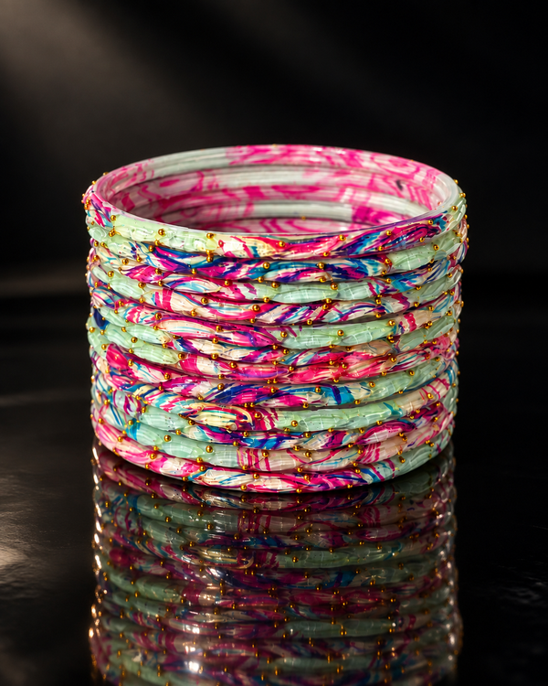 🌸 Pastel Bloom Multicolor Glass Bangles Se