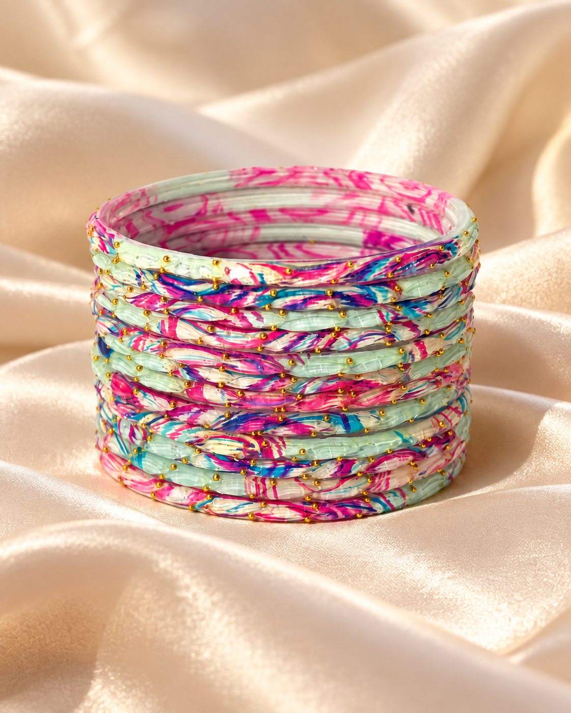 🌸 Pastel Bloom Multicolor Glass Bangles Se