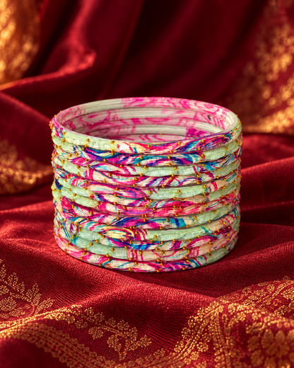 🌸 Pastel Bloom Multicolor Glass Bangles Se