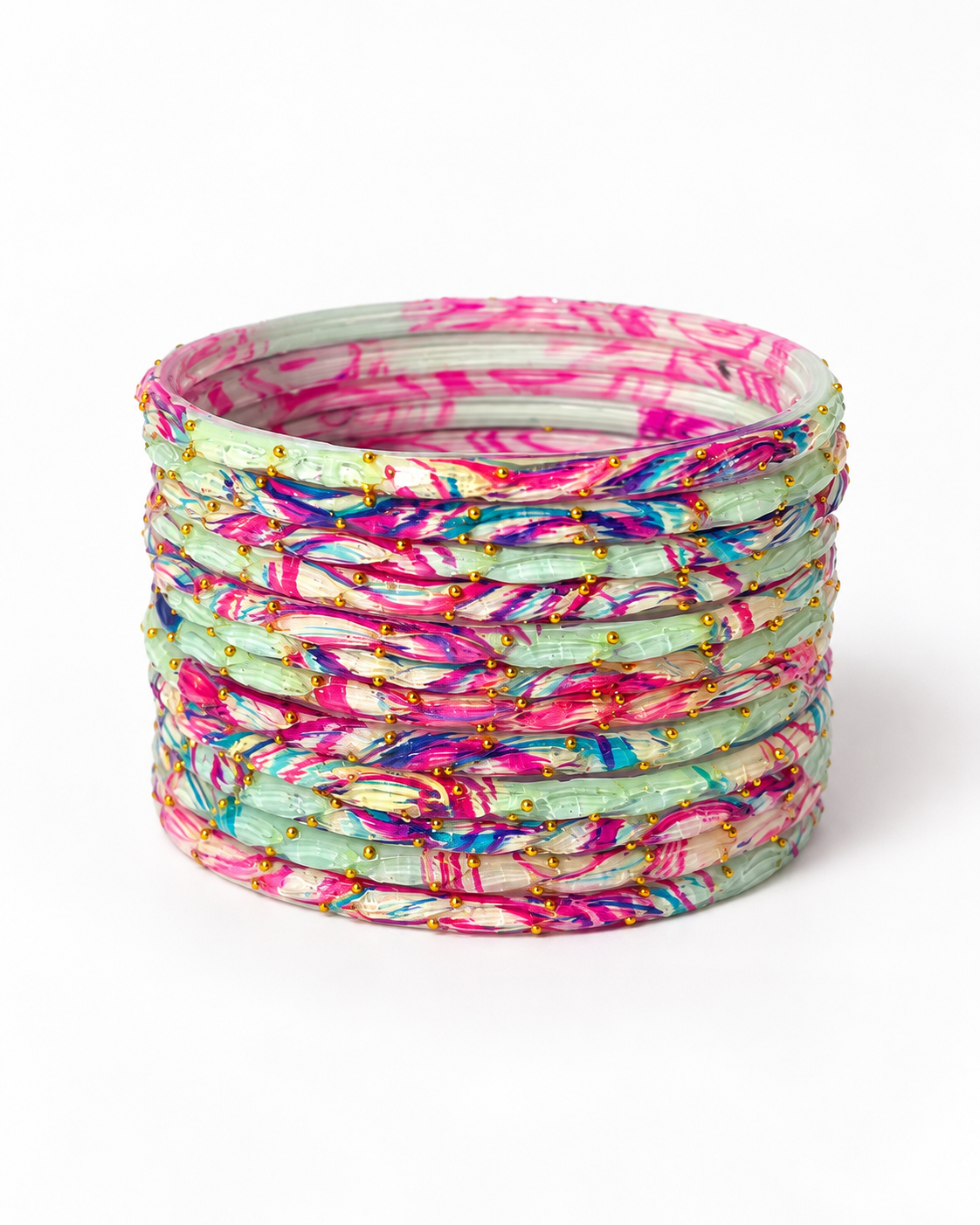 🌸 Pastel Bloom Multicolor Glass Bangles Se