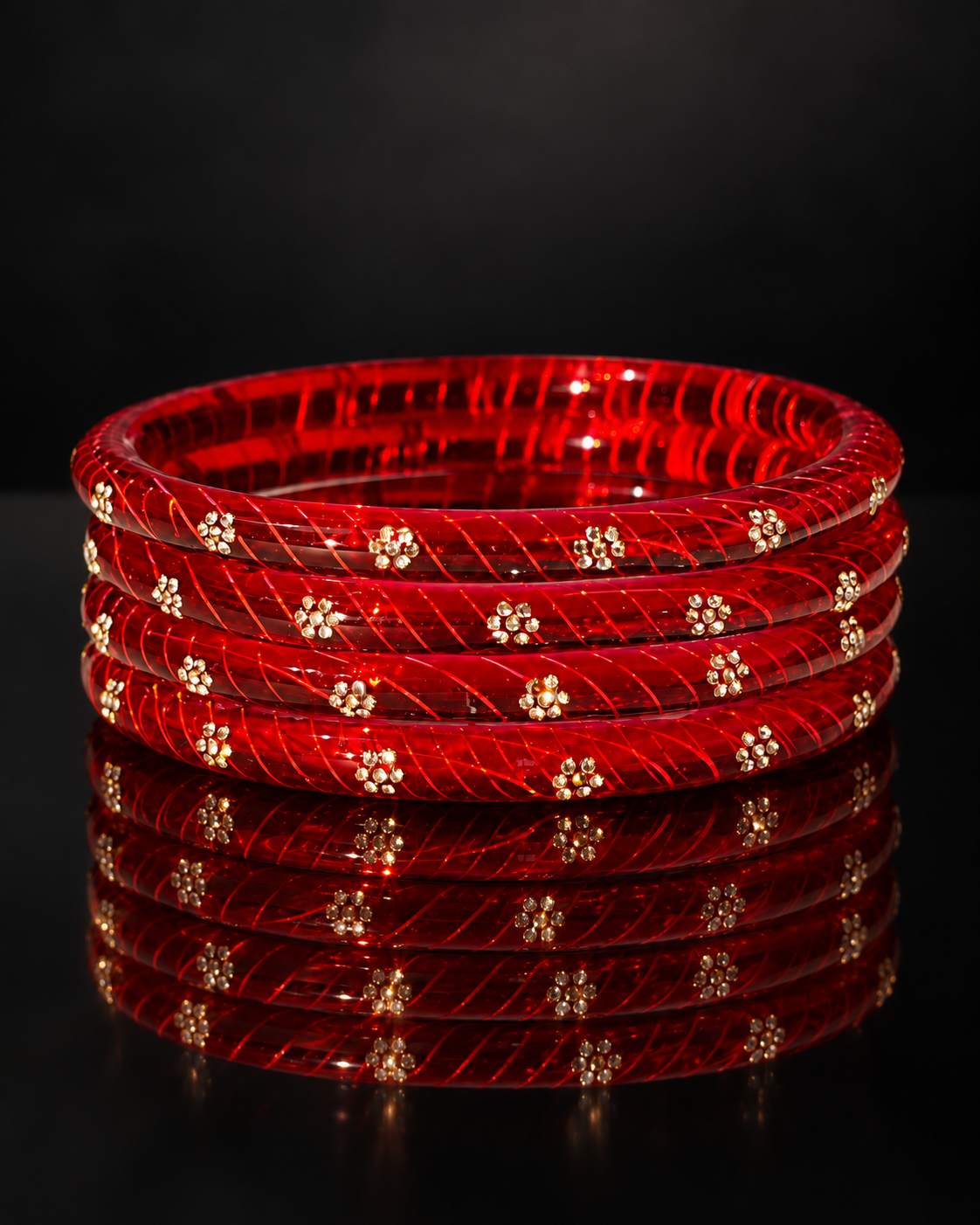 Ruby Red Bloom Crystal Glass Bangle