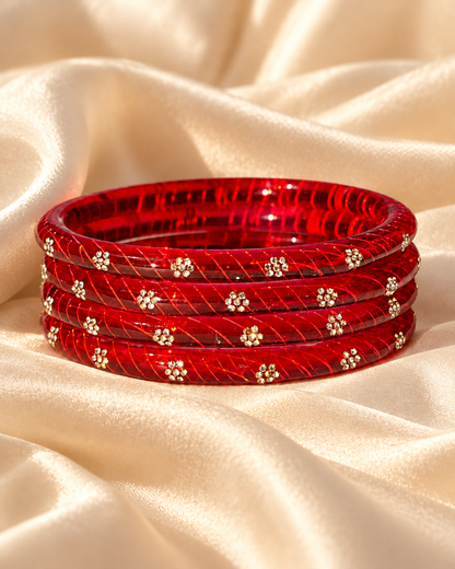 Ruby Red Bloom Crystal Glass Bangle