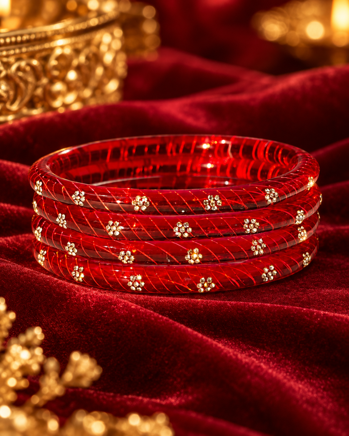 Ruby Red Bloom Crystal Glass Bangle