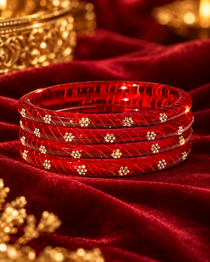 Ruby Red Bloom Crystal Glass Bangle