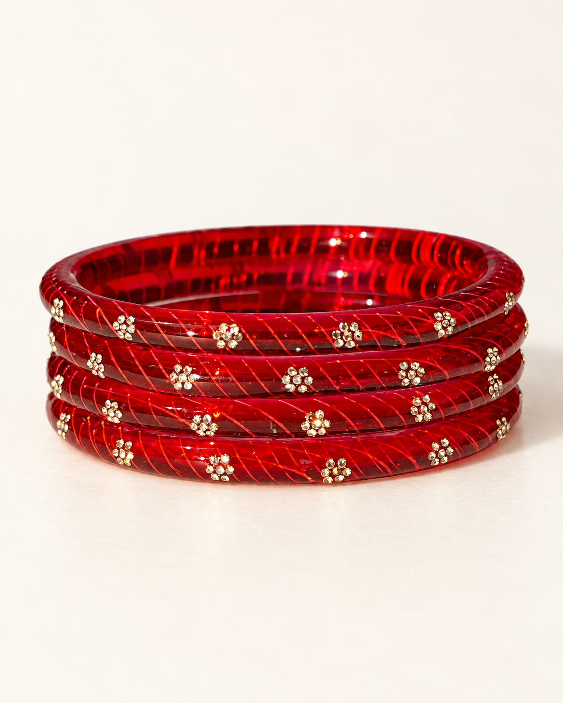 Ruby Red Bloom Crystal Glass Bangle
