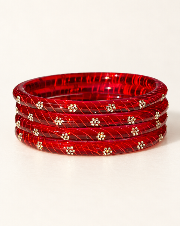 Ruby Red Bloom Crystal Glass Bangle