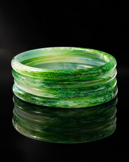 Emerald Mist Glass Bangles – Green Marble