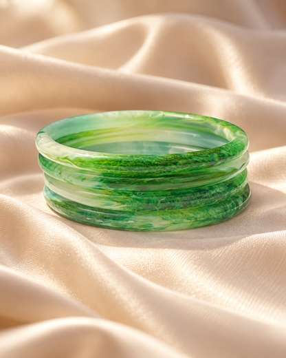 Emerald Mist Glass Bangles – Green Marble