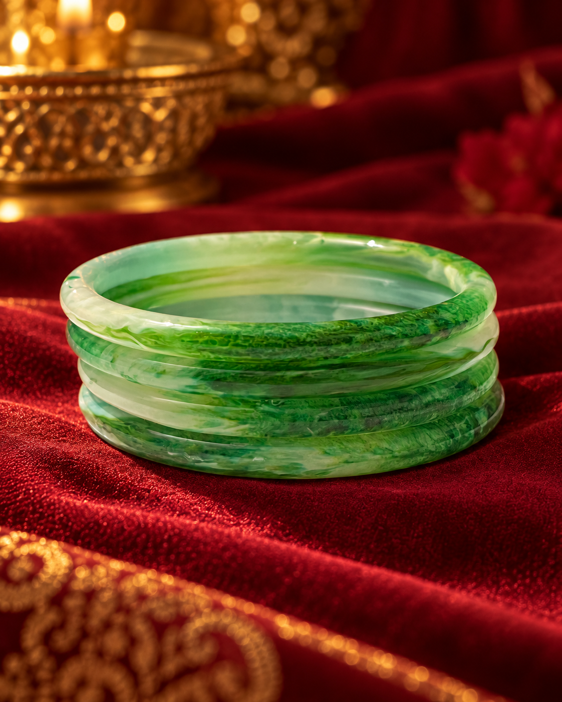 Emerald Mist Glass Bangles – Green Marble