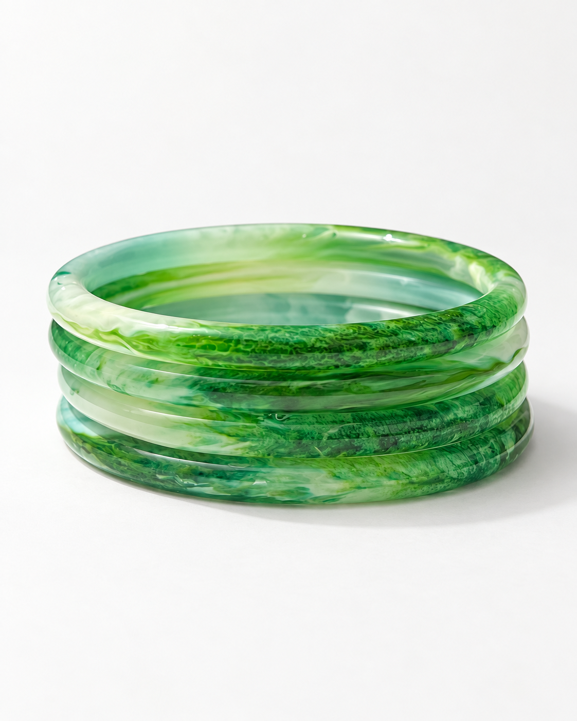 Emerald Mist Glass Bangles – Green Marble