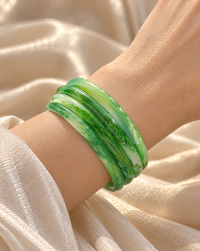 Emerald Mist Glass Bangles – Green Marble