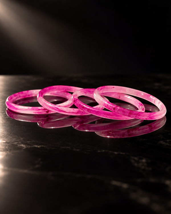 Pink Blossom Glass Bangles – Rose Pink Marble