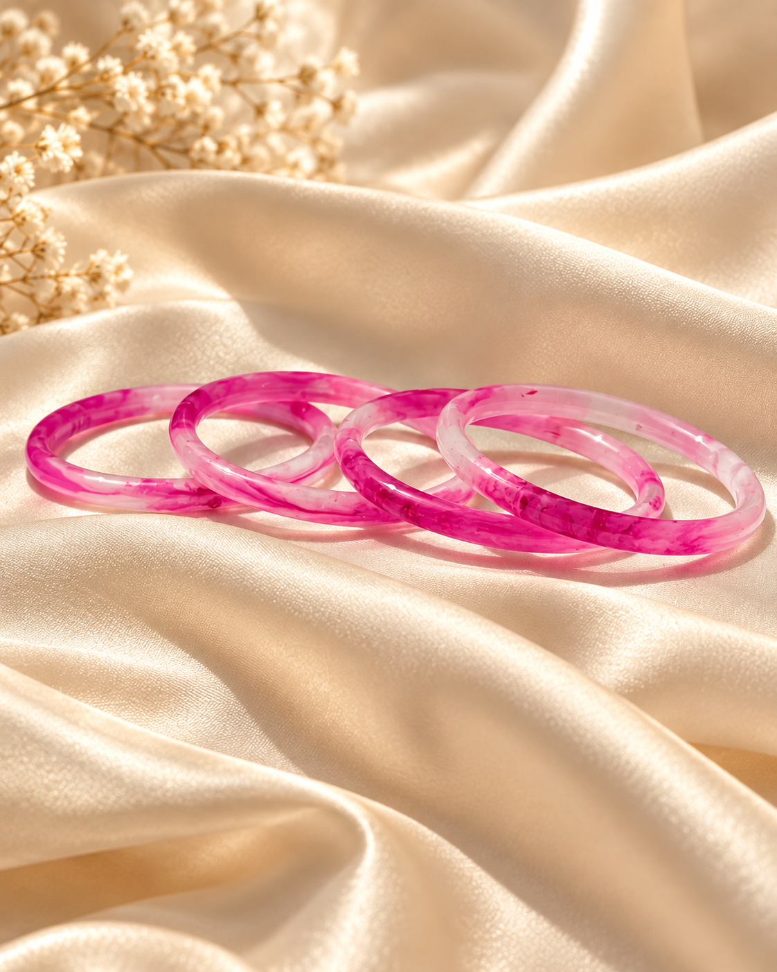 Pink Blossom Glass Bangles – Rose Pink Marble