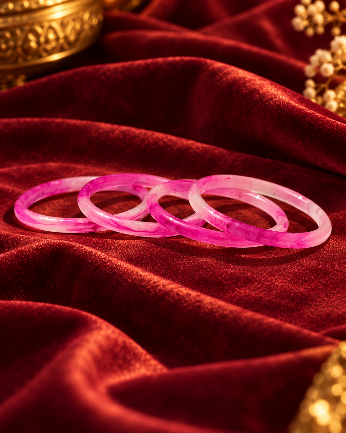 Pink Blossom Glass Bangles – Rose Pink Marble