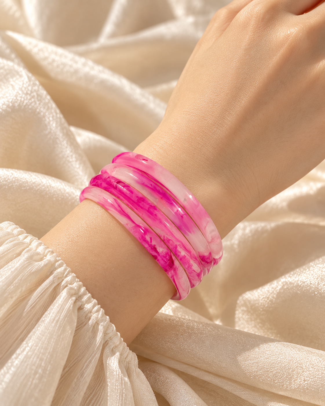Pink Blossom Glass Bangles – Rose Pink Marble
