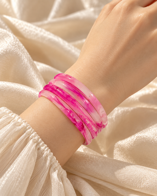 Pink Blossom Glass Bangles – Rose Pink Marble