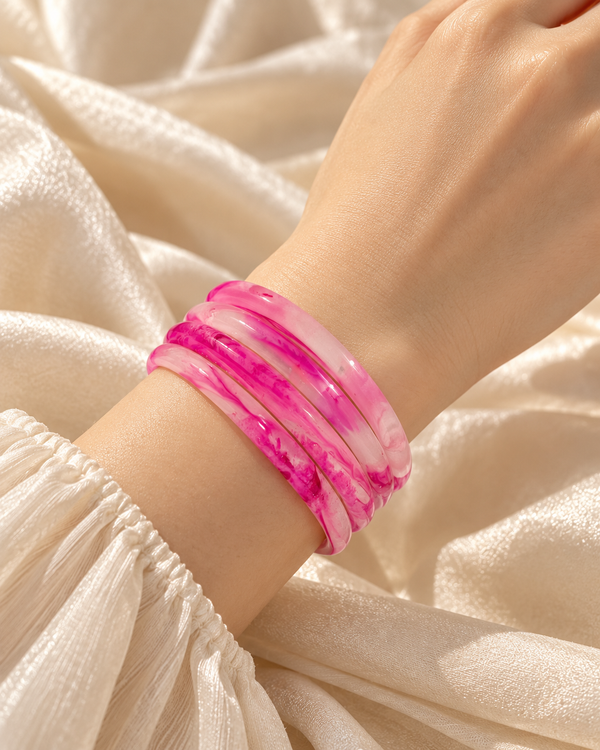 Pink Blossom Glass Bangles – Rose Pink Marble