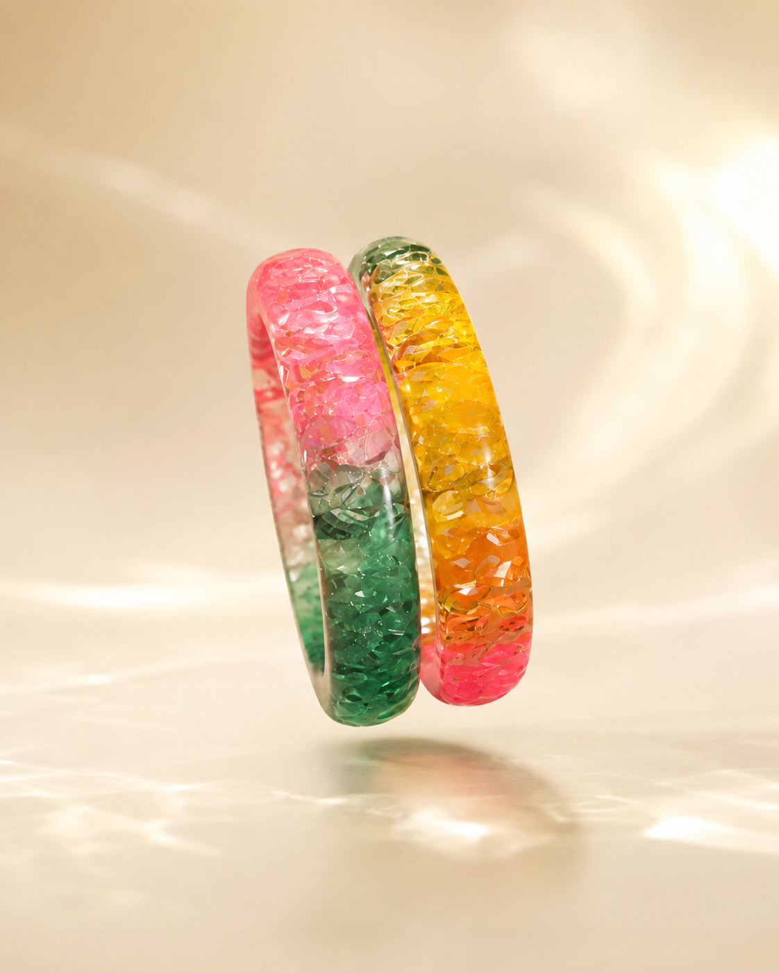 Jelly Garden Duo – Pink Green & Sunshine Jelly Bangles