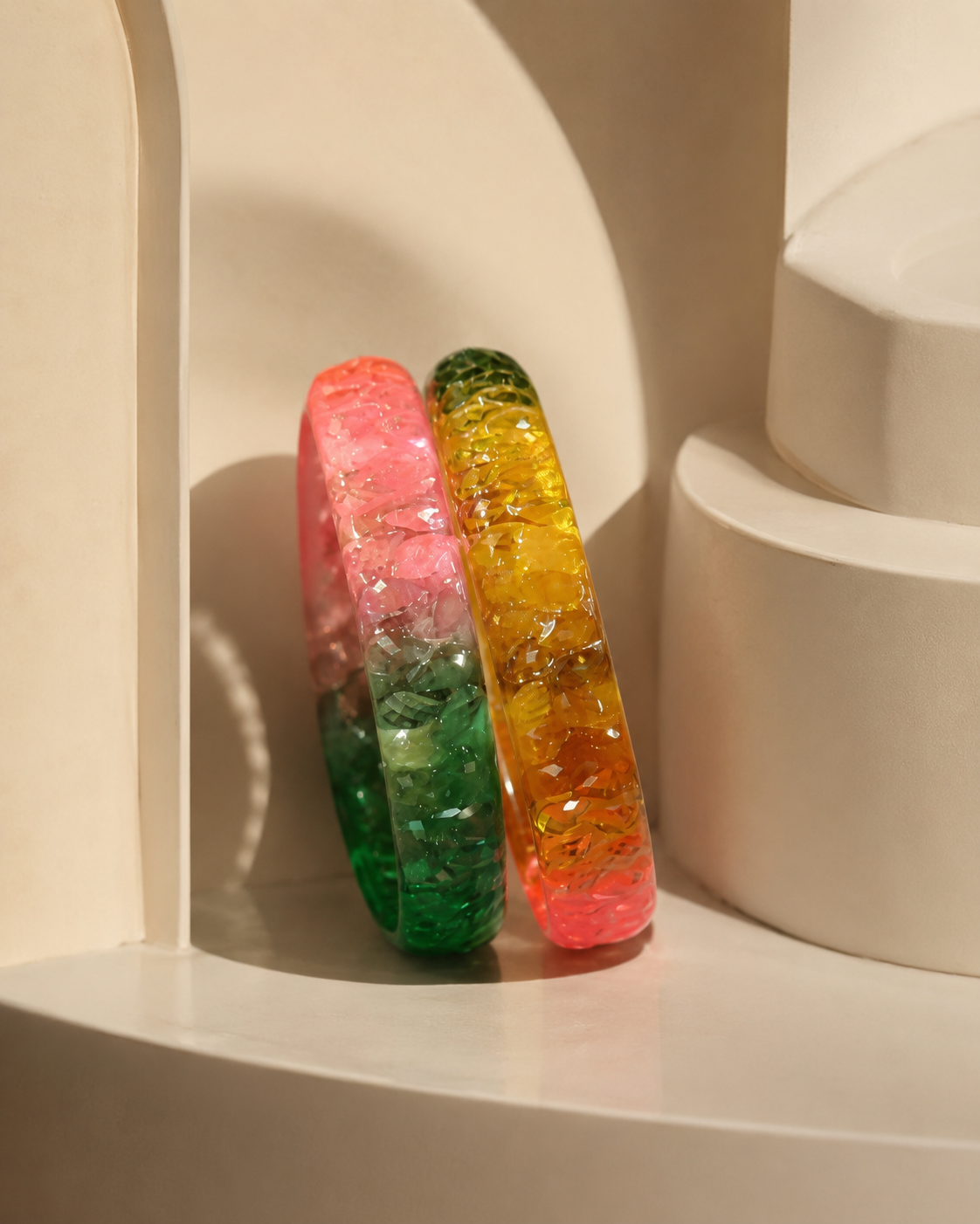 Jelly Garden Duo – Pink Green & Sunshine Jelly Bangles