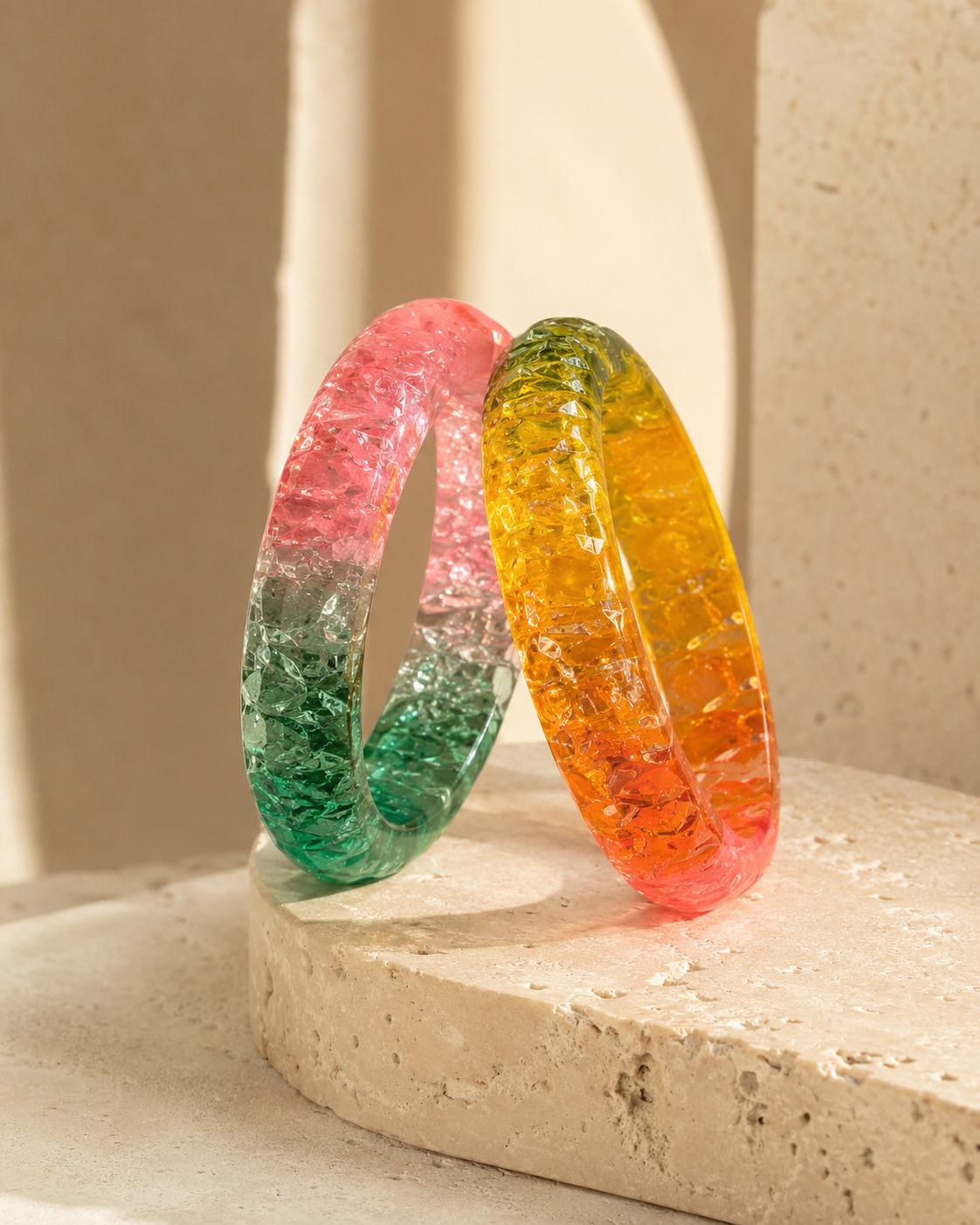 Jelly Garden Duo – Pink Green & Sunshine Jelly Bangles