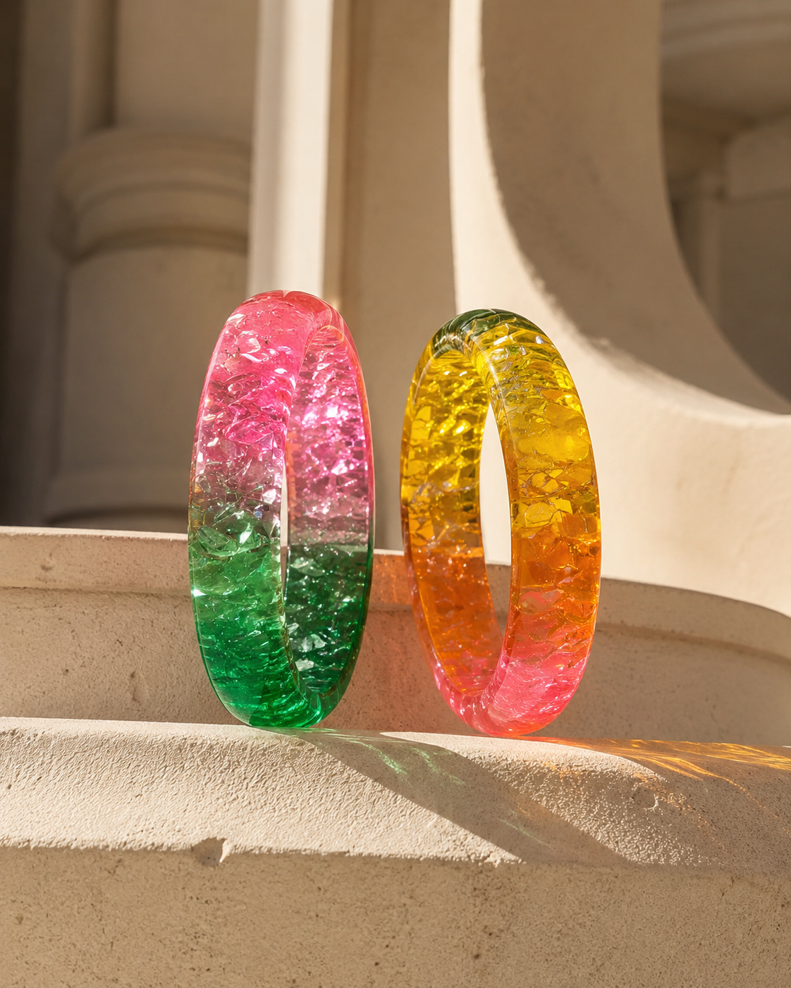Jelly Garden Duo – Pink Green & Sunshine Jelly Bangles