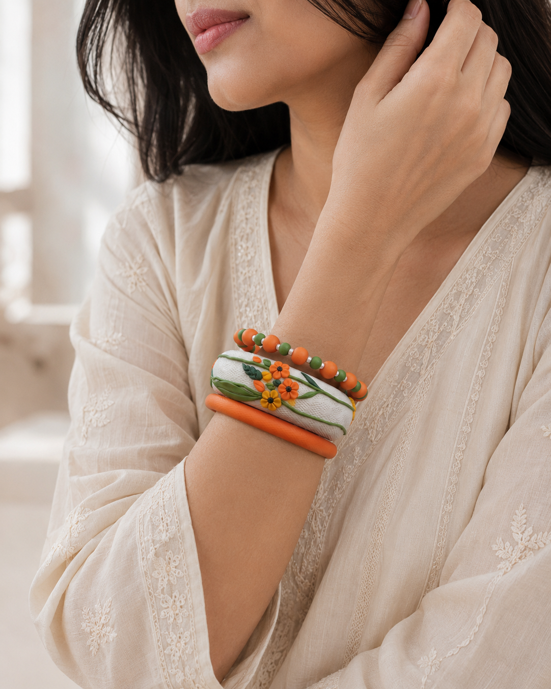 Orange Blossom Clay Bangle Set