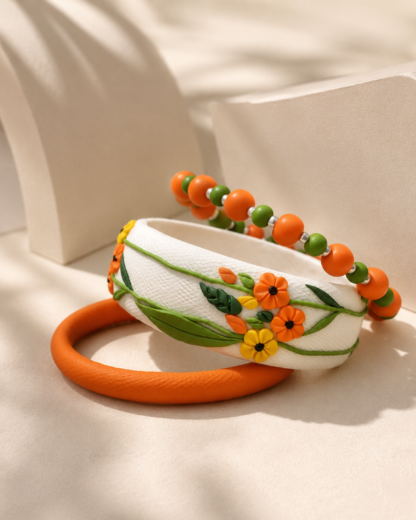 Orange Blossom Clay Bangle Set