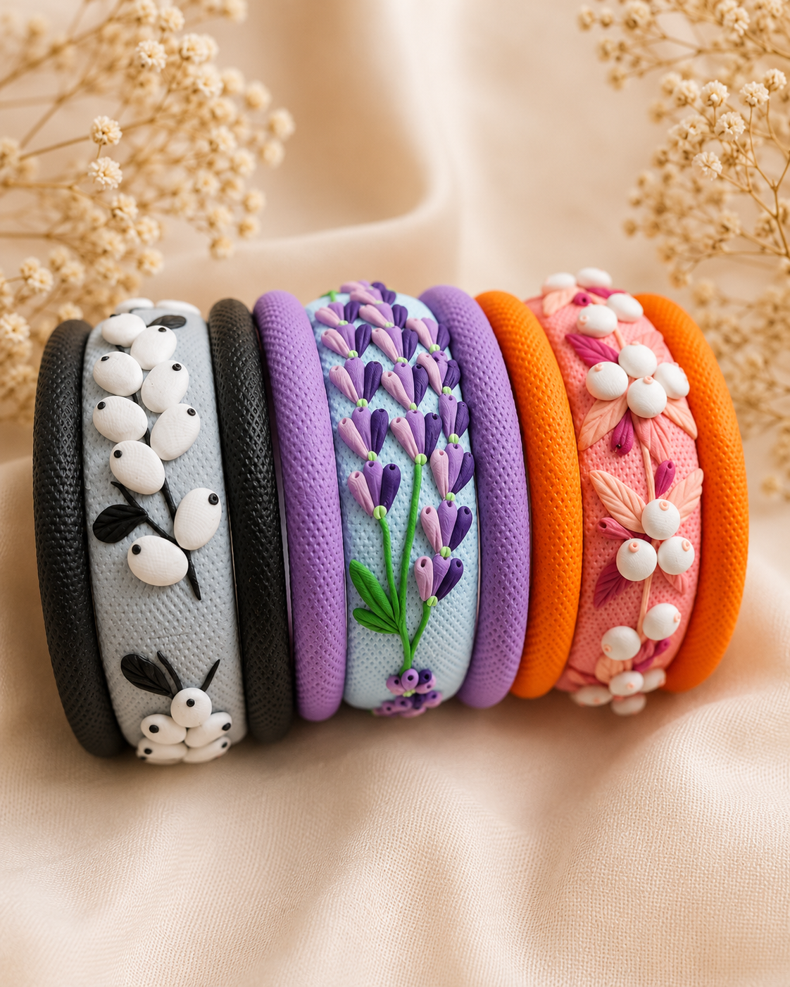 Berry Blossom Clay Bangle Trio