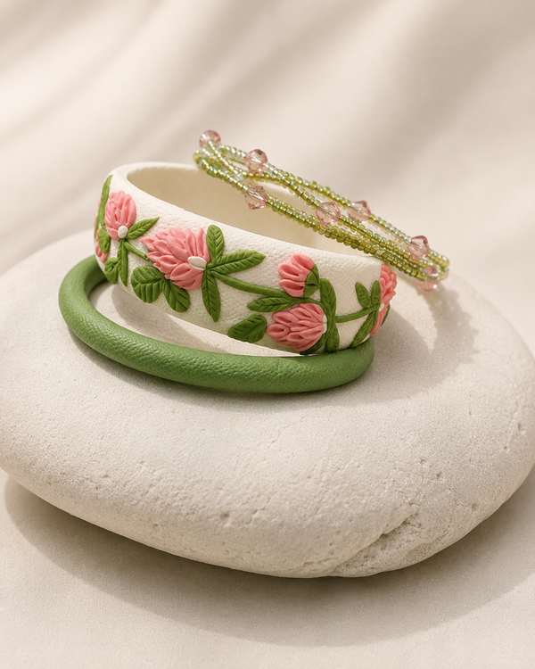 Pink Garden Clay Bangle Trio