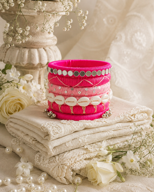 Rani Pink Shell & Mirror Thread Bangles