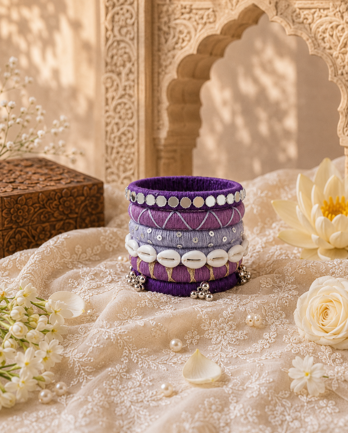Royal Purple Shell & Mirror Thread Bangles