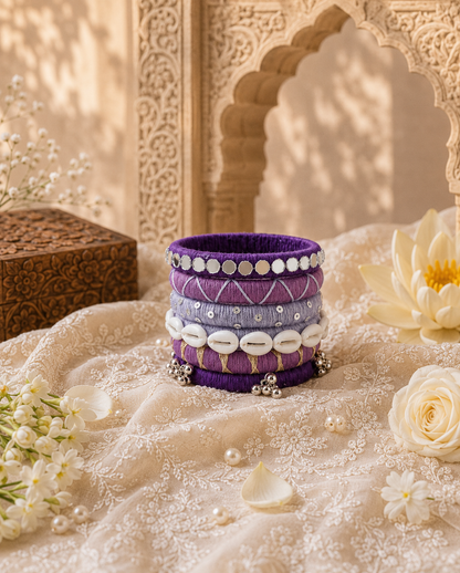 Royal Purple Shell & Mirror Thread Bangles