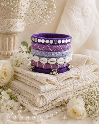 Royal Purple Shell & Mirror Thread Bangles