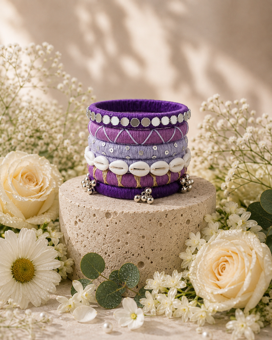 Royal Purple Shell & Mirror Thread Bangles